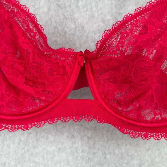 Victorias Secret Very Sexy Sheer Lace Balconet Bra Size 36D Floral Red Sexy - Picture 2 of 7